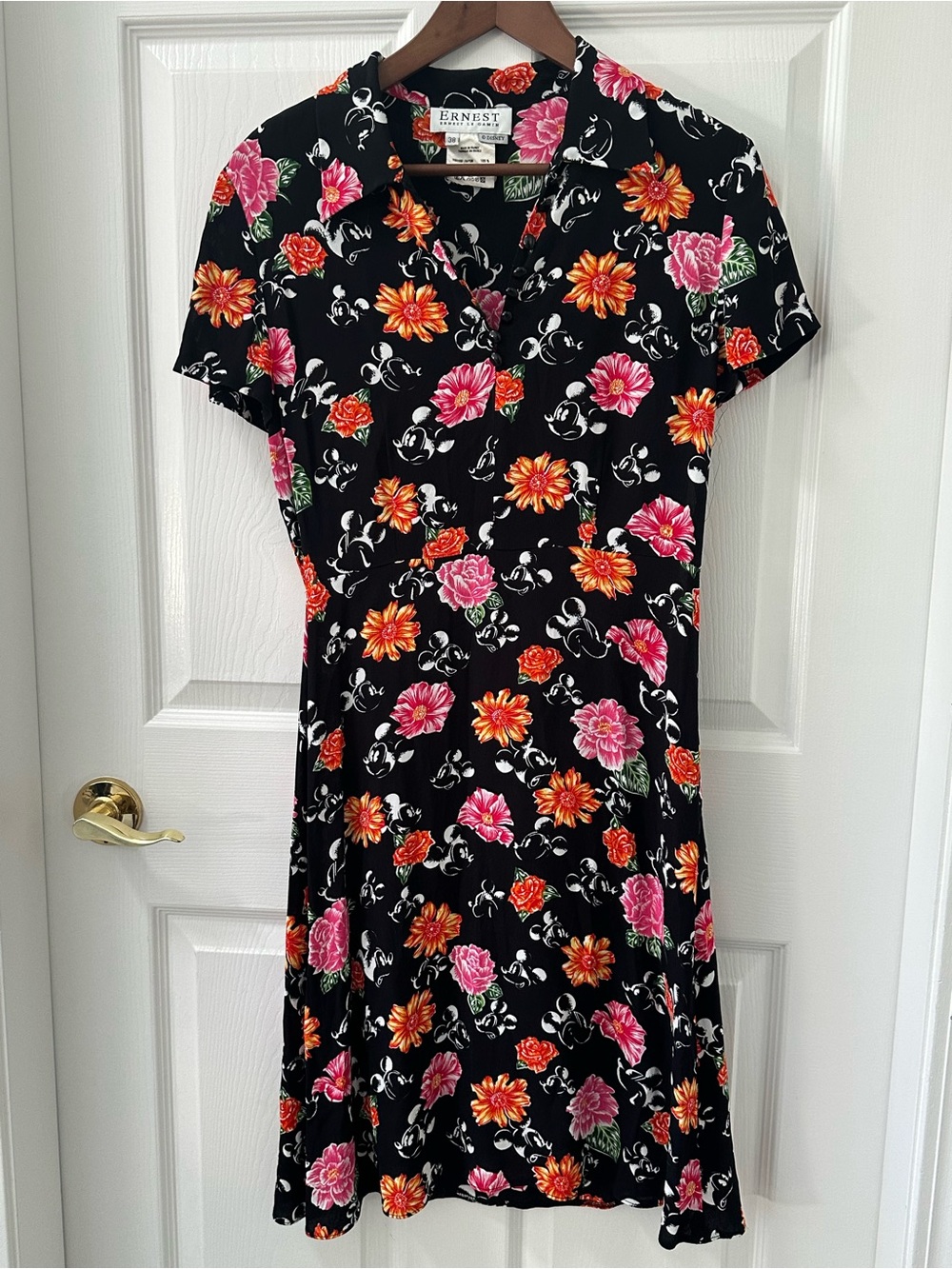 Vintage Ernest Le Gamin Hidden Mickey Mouse Floral Midi Dress - Size 38 Small